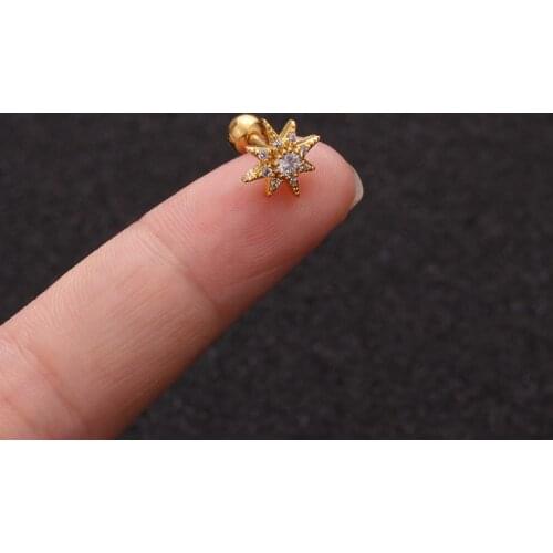 Beauty Delicate Stainless Steel Stars Bling Zircons Screw-Back Stud Earrings Needle 1.2*6mm No Easy Fade Anti-Allergy