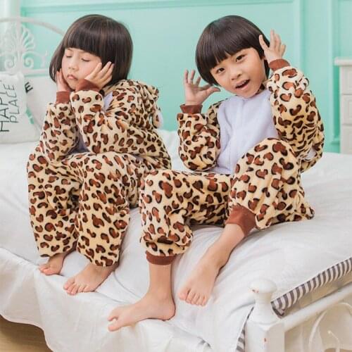 Leopard Pajamas Children Unisex pijamas Boy Girl Kid Cartoon Animal Pyjama Onesie Sleepwear Hoodie