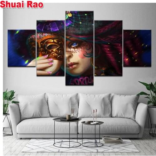 Mask woman 5 Piece diamond painting full square/round 3 d diamond embroidery diy diamond mosaic girl Domineering lady gift