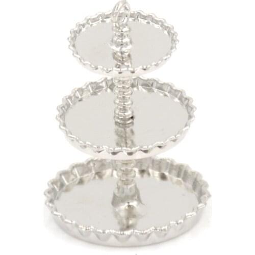 Mini Silver Metal Snack Cookie Stand 3 Layer Metal Desserts Snack Rack Stands 1/12 Dollhouse Miniature