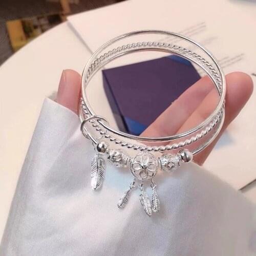 Fashion 925 Sterling Silver Dreamcatcher Tassel Feather Charm Bracelet &Bangle For Women Elegant Jewelry sl394