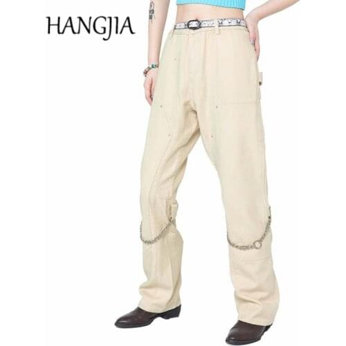 Fashion Women Jeans Black Flare Denim Pants 2021 Streetwear Trend Knee Chains Flared Jeans Men Women Casual Micro-elasticity