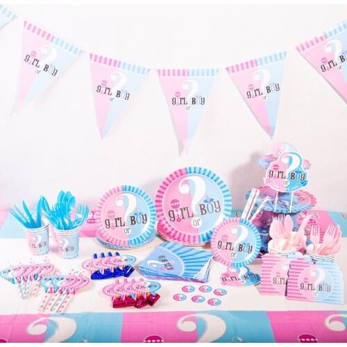 Gender Reveal Disposable Tableware Set Baby Shower Boy Or Girl Cup Napkin Tablecloth Gender Reveal Party Decorations Supplies