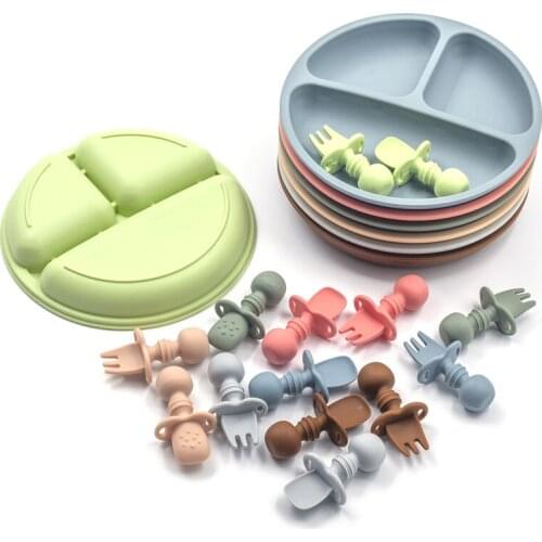 Silicone Spoon for Baby Utensils Set Auxiliary Food Toddler Learn To Eat Training Bendable Soft Fork Plate Infant Children Table