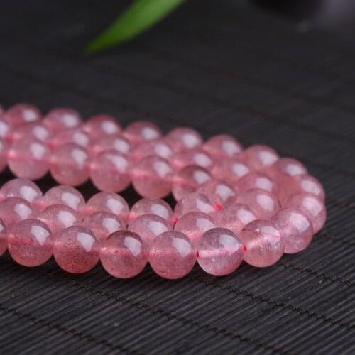 Genuine Strawberry Quartz Natural Stones Smooth Loose Round Beads Red Pink Crystal Strawberry Quartz