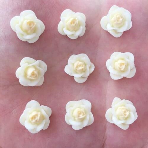 New 60pcs 14mm Resin Solid Color 3D Flower Half Beads FlatBack Stone Buttons Wedding Ornament DIY R962*2