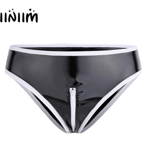 Iiniim New Hot Sale Womens Lingerie Panties Wetlook Crotchless Patent Leather Zipper Sexy Nightwear Briefs Fashion Underpants
