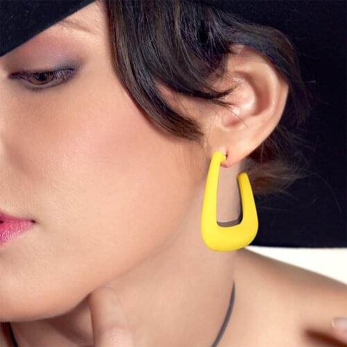 Simple fashion Hoop earrings 925 sterling silver needle-shaped candy color ring U-shaped pendant earrings For woman Ear Jewelry