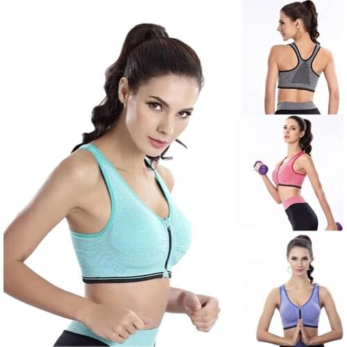 Newly Wireless Supportive Sports Bra No Steel Ring Front Zip Sports Yoga Bra Breathable