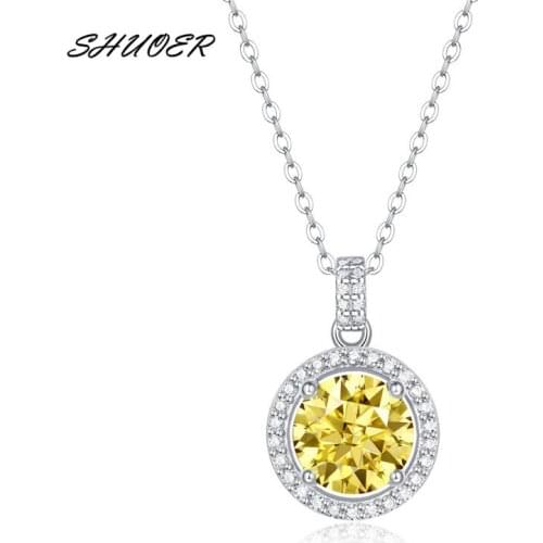 Classic 925 Sterling Silver Round Brilliant Cut 1 Carat Pass Diamond Tester Yellow Moissanite Pendant Necklace for Women Jewelry