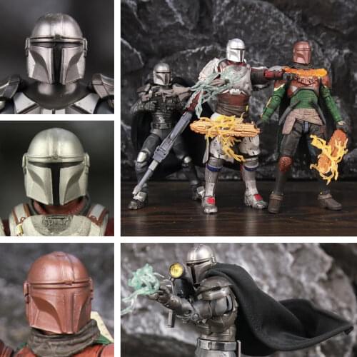 Custom Star Wars Mandalorian 6" Action Figure 17cm Heavy Infantry Silvery Vescar Armor Blaster Flame Gun Jetpack Cape Toys Doll