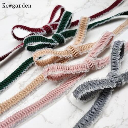 Kewgarden 25mm 38mm 1" 1.5" Elasticity Ruffle Lace Folds Voile Ribbon DIY Hair Bow Accessories Handmade Tape Webbing 10 Yards