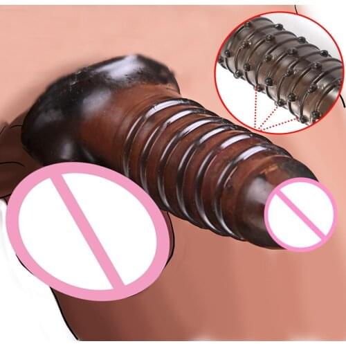 Silicone Penis Sleeve Enlarger,Ribbed Reusable Penis Enlargement Condoms,Delay Ejaculation Penis Extender Ring Sex Toys For Men