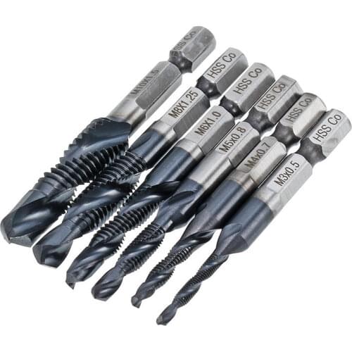 Fixmee 6PCS M3-M10 Screw Tap Drill Bits HRC89 TiAlN Coated HSSCO M35 Cobalt Taps Metric Combination Bit 1/4" IN Hex Quick Change