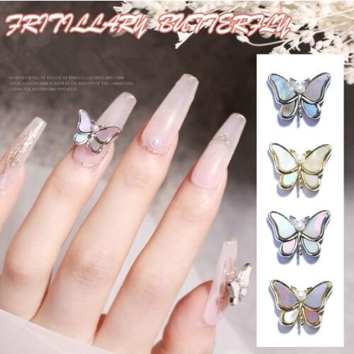 2 Pcs Charm Shell Stone Butterfly Design 3D Nail Art Decorations Fashion Alloy Around DIY Jewelry Manicure Design Accessories