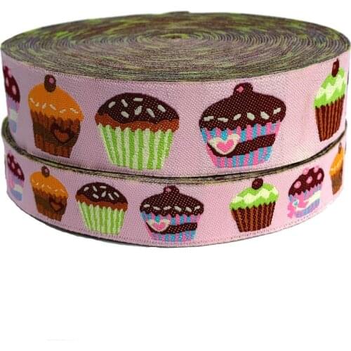 ZERZEEMOOY 16MM AND 22MM 10YARD Pink Cartoon Cake Woven Jacquard Ribbon Hair Bow DIY Handmade KTZD19032801