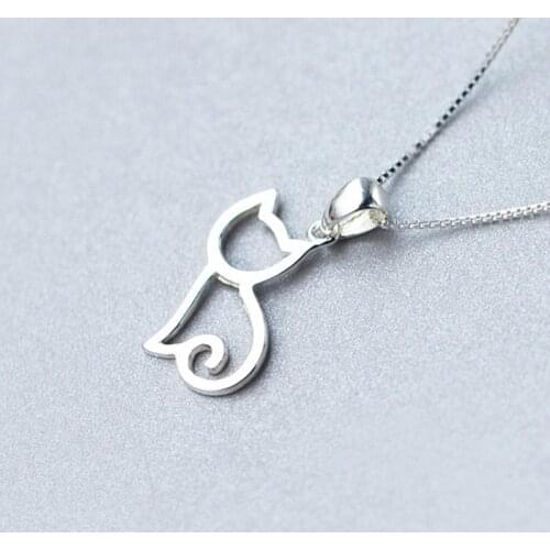 925 Sterling Silver Hollow Out Kitty Necklace Charms For Women S925 Silver Dangle Pendants(no chain) DIY Fine Jewelry Findings