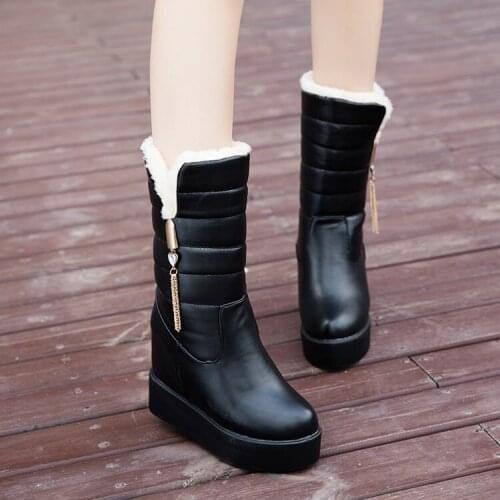 Winter Boots Snow Boots Women Shoes Woman Boots Fashion Wedges Mid-Calf Boots Booties 2019 Winter New Short Fur Warm Boots