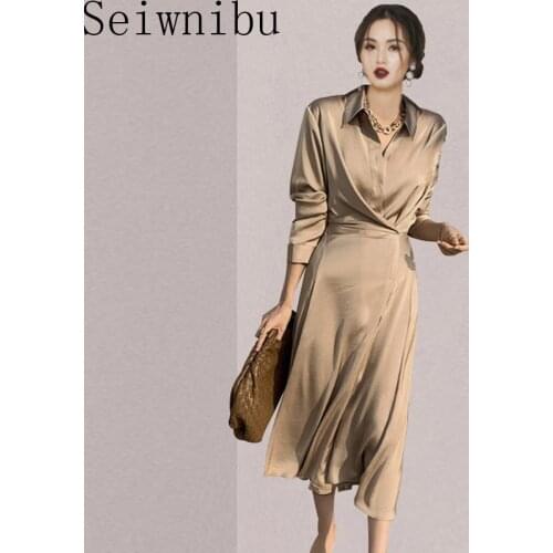 Women Fashionable Temperament Spring and Autumn New Waist Long Sleeve Mid-length Party Dress