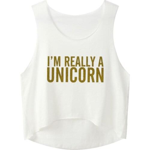 2020 Women Crop Top Fashion Tanks Sexy Top for Girls I'm Really A Unicorn Golden Printed Camis