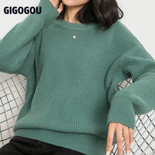 GIGOGOU Corase Knit Warm Sweater Women Basic Pullovers Autumn Winter Cashmere Sweaters Casual Loose Oversized Female Jumper Top