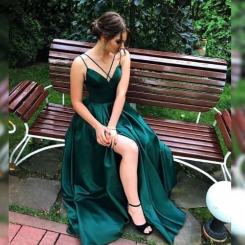 Vinca Sunny Green Evening Dresses Long 2021 Women Sexy Split Prom Party Night Gowns Plus Size Elastic Satin Vestidos De Noiva