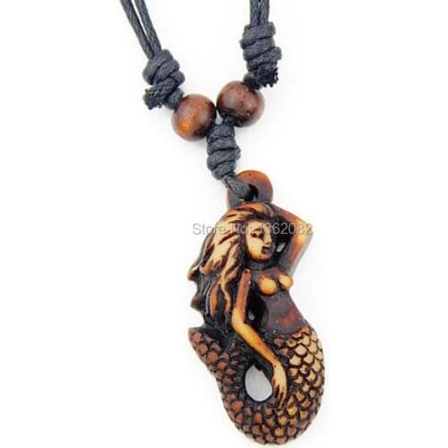 Trendy Imitation Bone Mermaid Pendant Necklace Mermaid Scales Fish Choker for Women Girls Party Jewelry Gifts MN617
