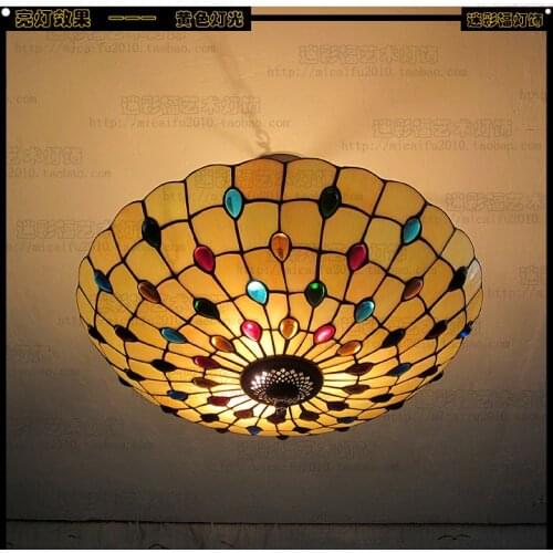 16 inch European Mediterranean tiffany retro pendant light color glass bedroom dining room lamp E27 110-240V