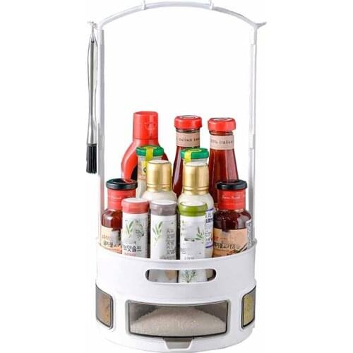 2-Layer 360-Degree Transparent Spice Rack Storage Box, Suitable for Cabinet Storage Containers, with 4 Compartments