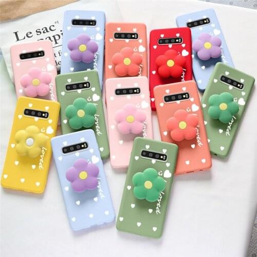 3D Flower Phone Holder Case For Samsung Galaxy A10 A11 A20 A30 A20E A21S A31 A40 A50 A51 A70 A71 A91 S9 S10 S20 Plus TPU Cover