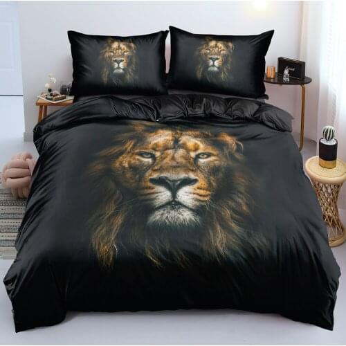 3D Black Duvet Cover Bedding Sets Quilt Covers Pillow Shame Set Full Twin Single Double Size Lion Custom Lion Design Bedclothes