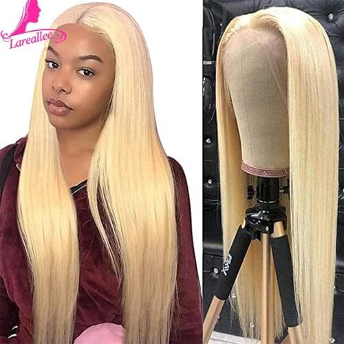 613 Blonde Lace Frontal Human Hair Wigs Brazilian Straight Hair 4x4 Transparent Lace Closure Wigs With Baby Hair Remy Blonde Wig