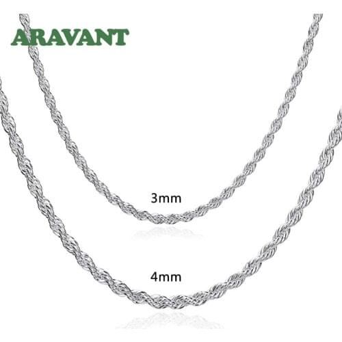 925 Silver 3MM/4MM Twist Necklace Chain For Men Women Fashion Jewelry