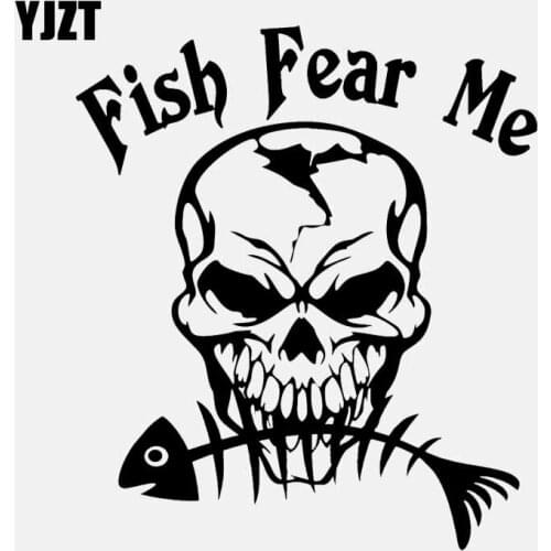 YJZT 14.1CM*16CM Car Sticker Fish Fear Me Fishing Skull Skeleton Car Window Vinyl Decal Black/Silver C24-0646