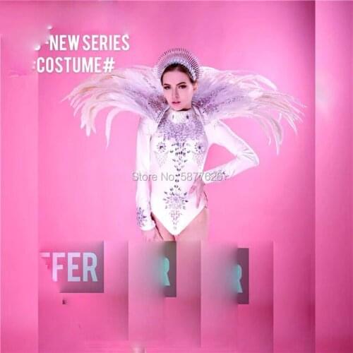 Bar nightclub gogo womens white feather costumes Valentines Day stage dance costumes Christmas New Year costume