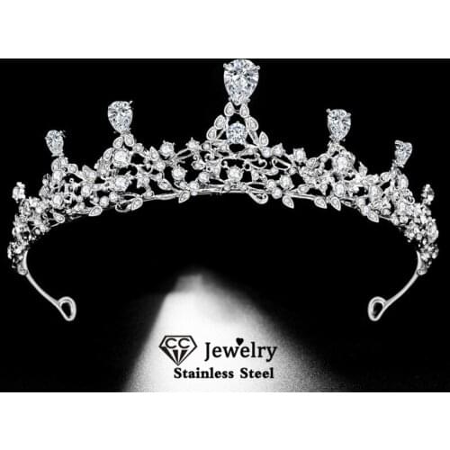 CC Wedding Crown Women Hair Accessories Engagement Jewelry Water Drop Shape Trendy Hairwear Pageant Headdress Party Gifts HS80