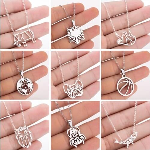 Sasusp Stainless Necklace Steel Color Albanian Eagle Map Lion Dog Shark Monkey Pendants Chain Kids Gift