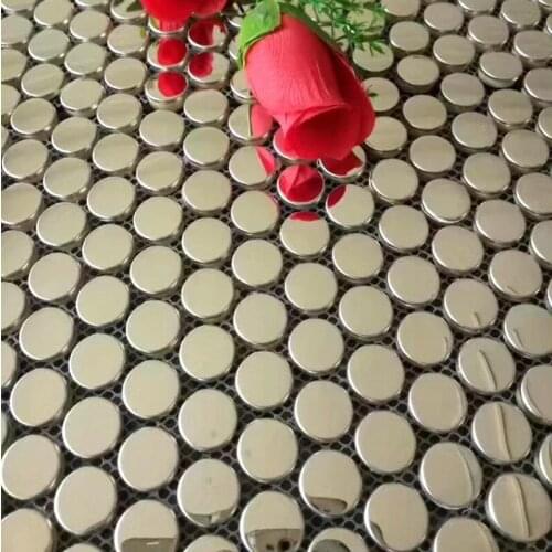 Cheap factory price polished shinny silver penny metal mosaic tile DIY wallpaper for shower room bathroom deco