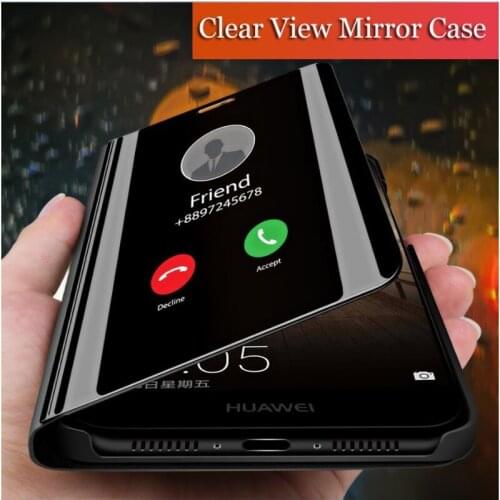 For Huawei P Samrt Plus Smart Clear View Mirror Flip Rugged Stand Case For Nova 3 3i 3E 2i Luxury Leather Cover Honor 8X 10 Lite