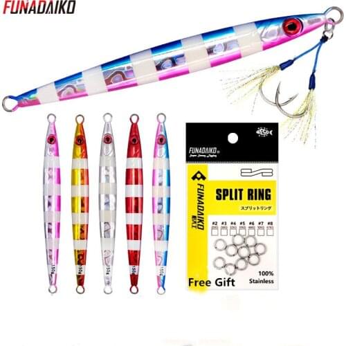 FUNADAIKO Slow jig with assist hooks Jigging lure metal Jig Fishing Lure Jigbait glow zebra 80g 100g 150g 200g Fishing Tackle