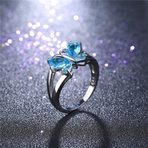 Garilina Cute temperament female jewelry Blue butterfly zircon ring wholesale womens fashion trend AR2287