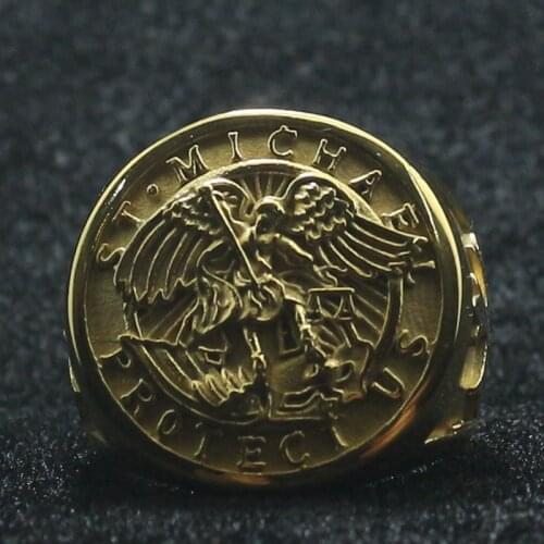 Unisex 316L Stainless Steel SAINT MICHAEL PROTECT Archangel Ring