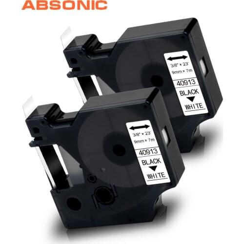 Absonic 2PK 9mm Printer Ribbon for Dymo D1 40913 Label Tape Black on White for Dymo Manager 160 210D 280 360D 420P Label Maker