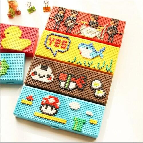 Building Blocks DIY Cute Pencil Case Creative Educational Kids Square Pencil Box Cartoon Anime School Supplies Pencilcase Kalem