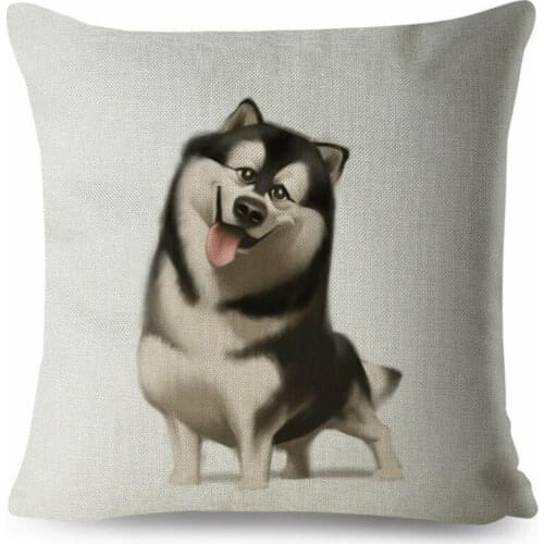 Cute Cartoon Husky Samoyed Bulldog Pillow Cushion Cover Sofa Decor Animal Dog