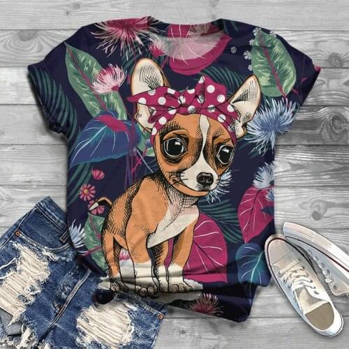 Fashion casual mens and womens summer round neck 3D puppy print T-shirt childrens street outdoor comfortable inch shirt