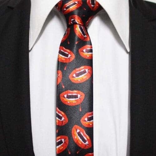 New Arrival 5cm Fashion Narrow Tie HOT Men Printed Poly Necktie Black with Red Lips for Store