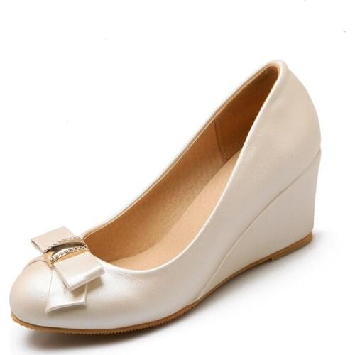 New age season fashion high-heeled wedge code size 32 in 2019-43 bowknot shallow mouth single woman shoes