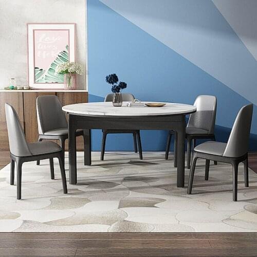 Nordic marble dining table retractable folding modern simple rectangular table small family solid wood round table