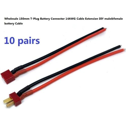 Wholesale 10pcs/pairs 150mm T Plug Battery Connector 14WAG Cable Extension DIY male&female battery Cable